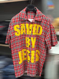 Saved By Jesus Check Shirt - Red Plaid Christian Streetwear